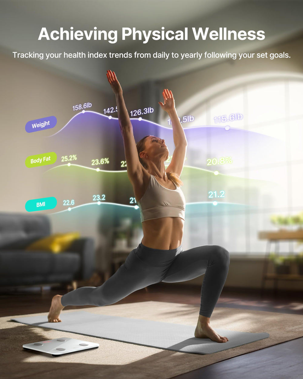 FITINDEX persona usando la báscula para medición instantánea y cómoda