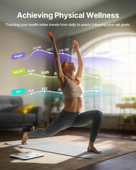 FITINDEX persona usando la báscula para medición instantánea y cómoda