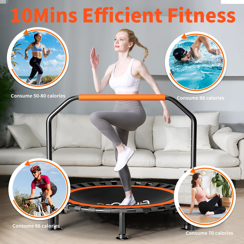 FitinOne trampolín desplegado junto a objetos para comparar tamaño
