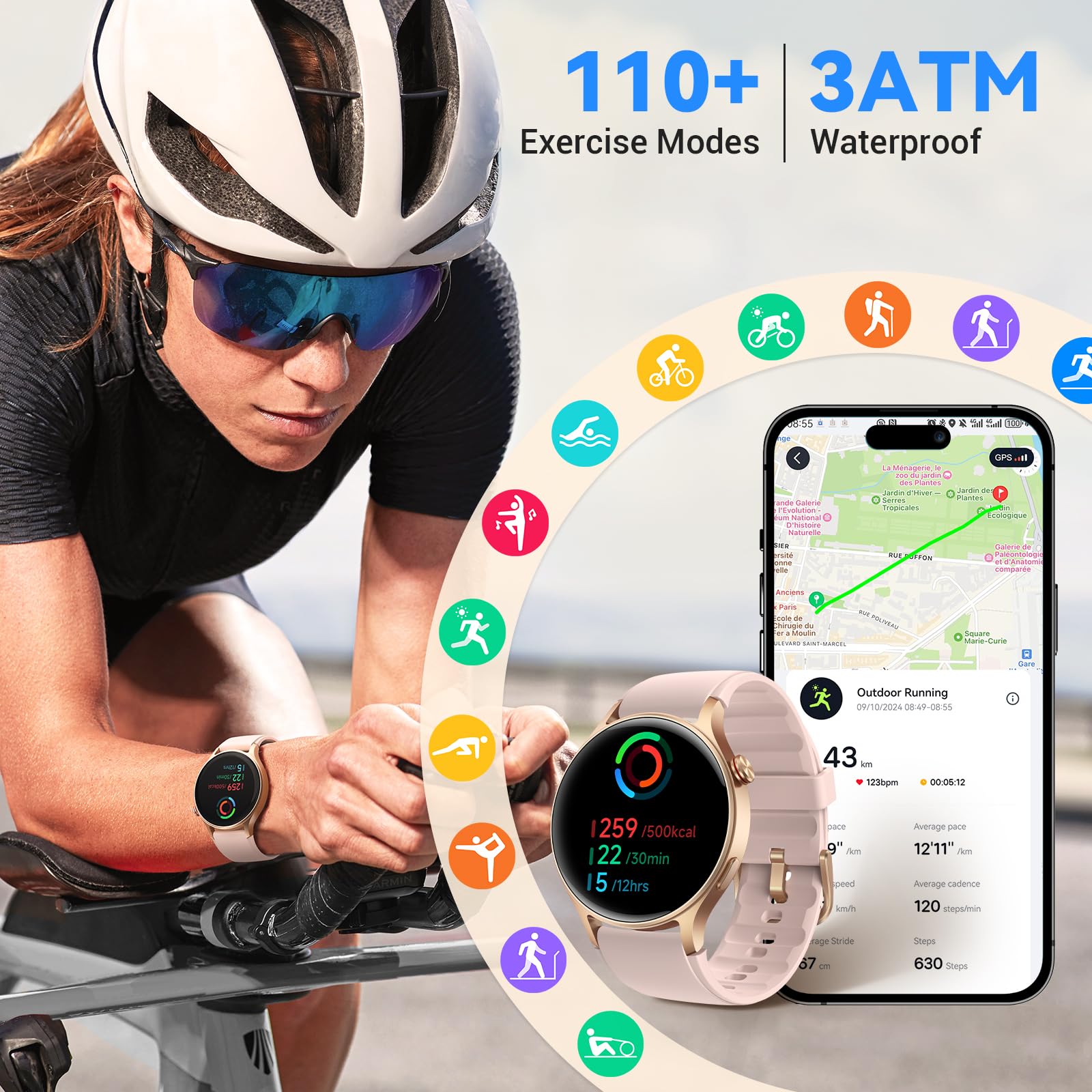 Fitpolo pantalla con modos deportivos, seguimiento de más de 120 actividades para entrenar