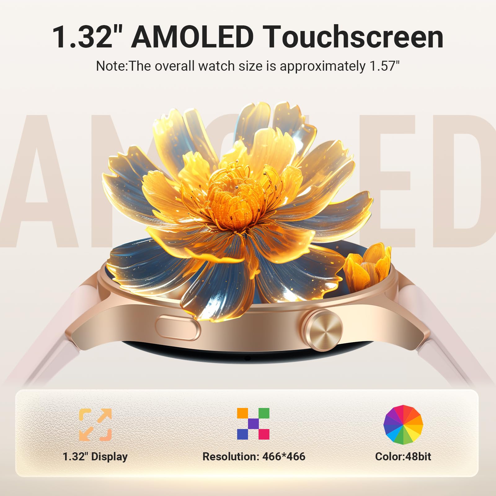 Fitpolo primer plano de pantalla AMOLED con colores vivos, mejora la visibilidad en exteriores