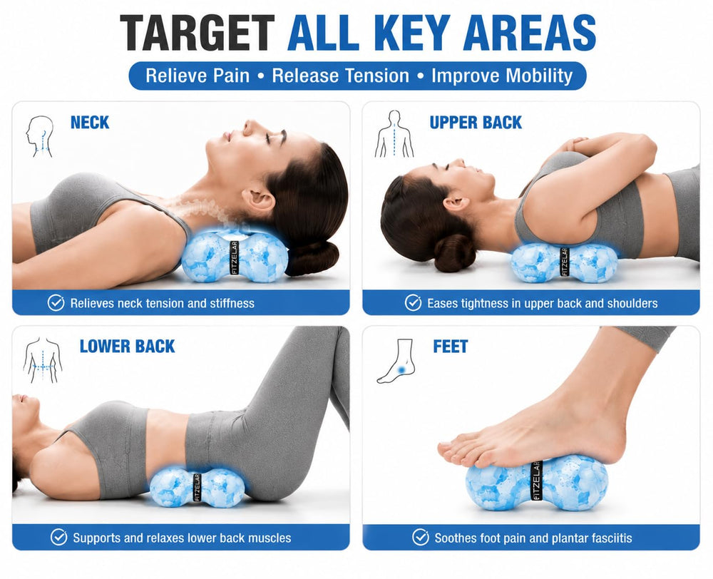 FITZELAR bola en uso contra pared para espalda, libera tensión lumbar