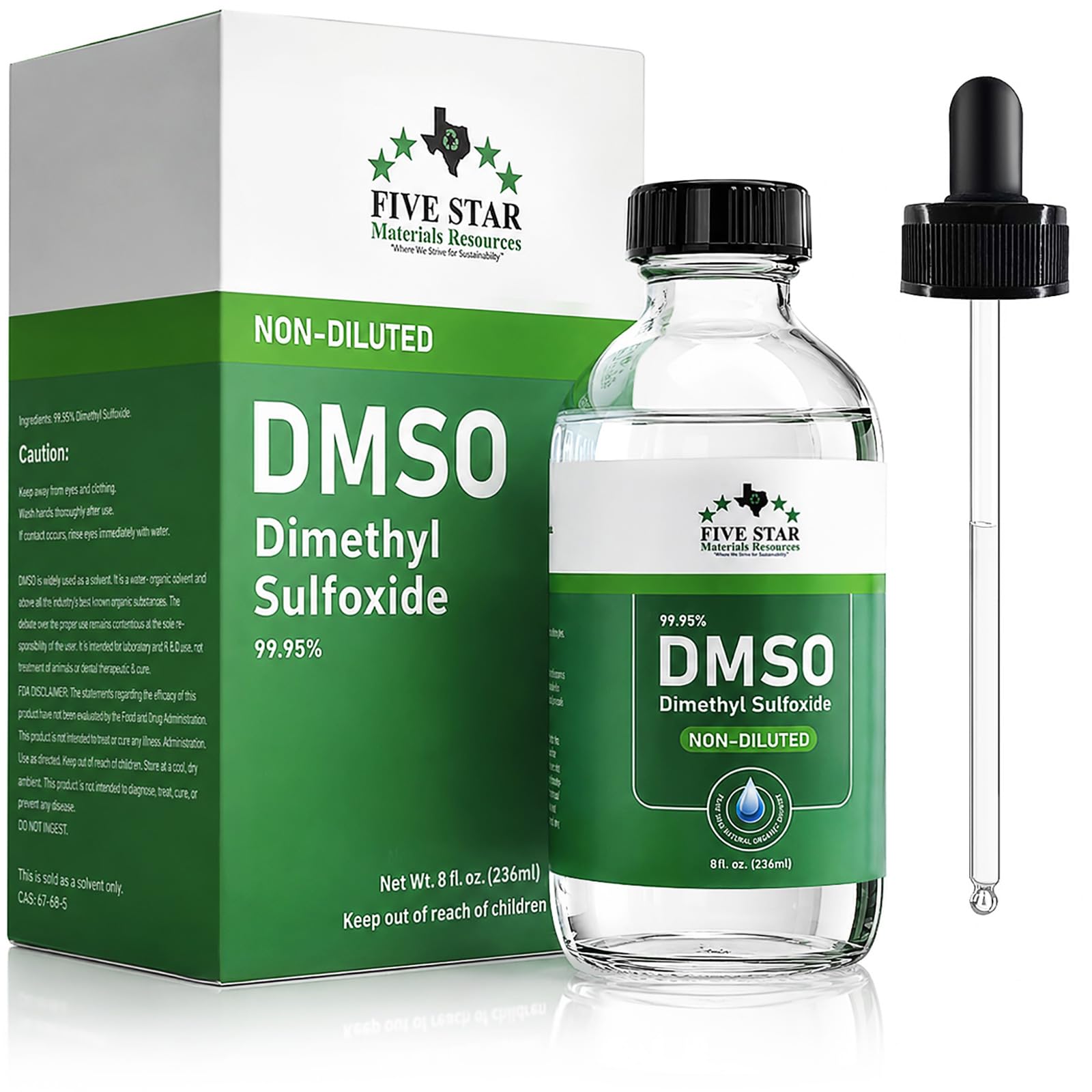 FIVE STAR MATERIALS RESOURCES botella frontal de DMSO, presentación segura