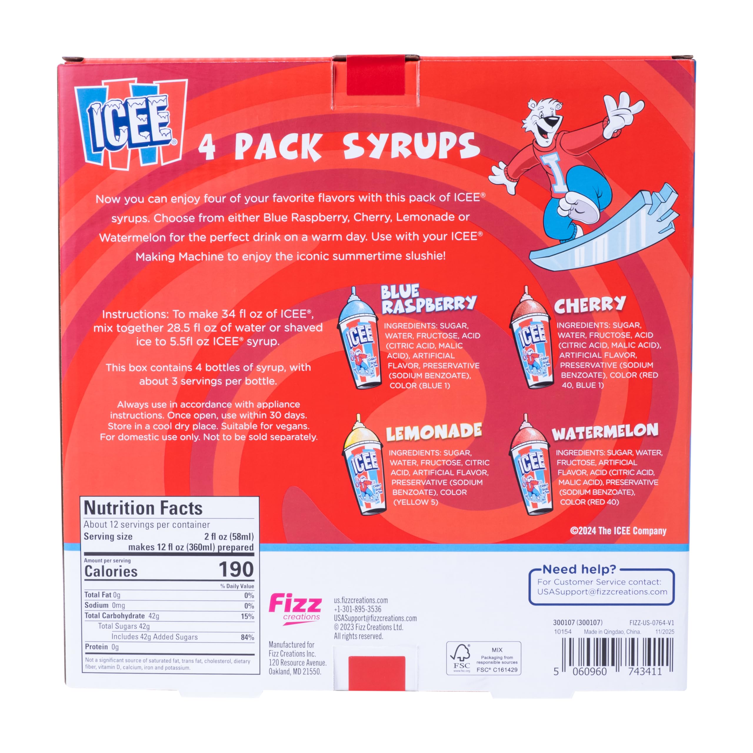 Fizz Creations ICEE botella junto a una regla para comparar tamaño y porciones