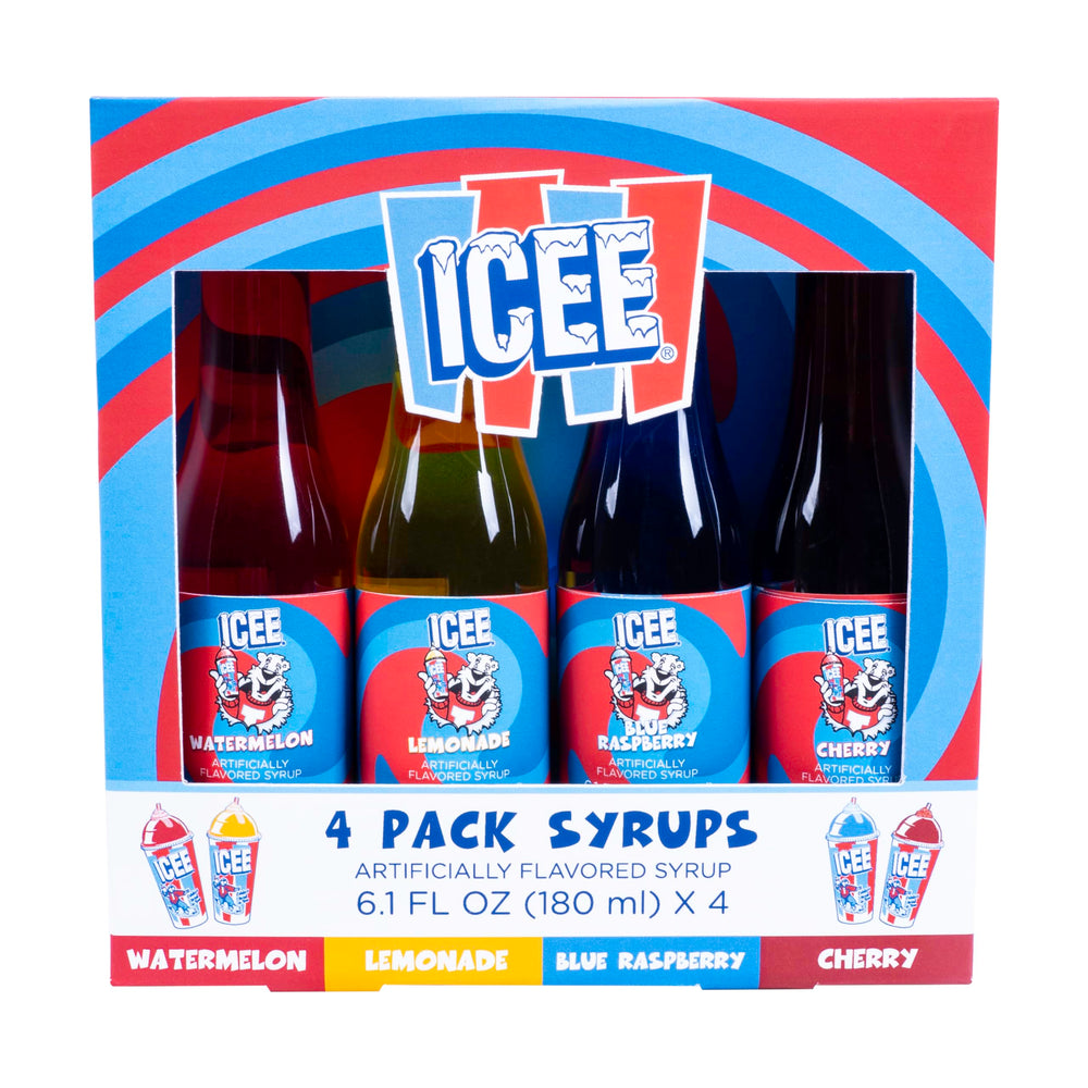 Fizz Creations ICEE frontal del pack mostrando cuatro sabores, ideal para fiestas