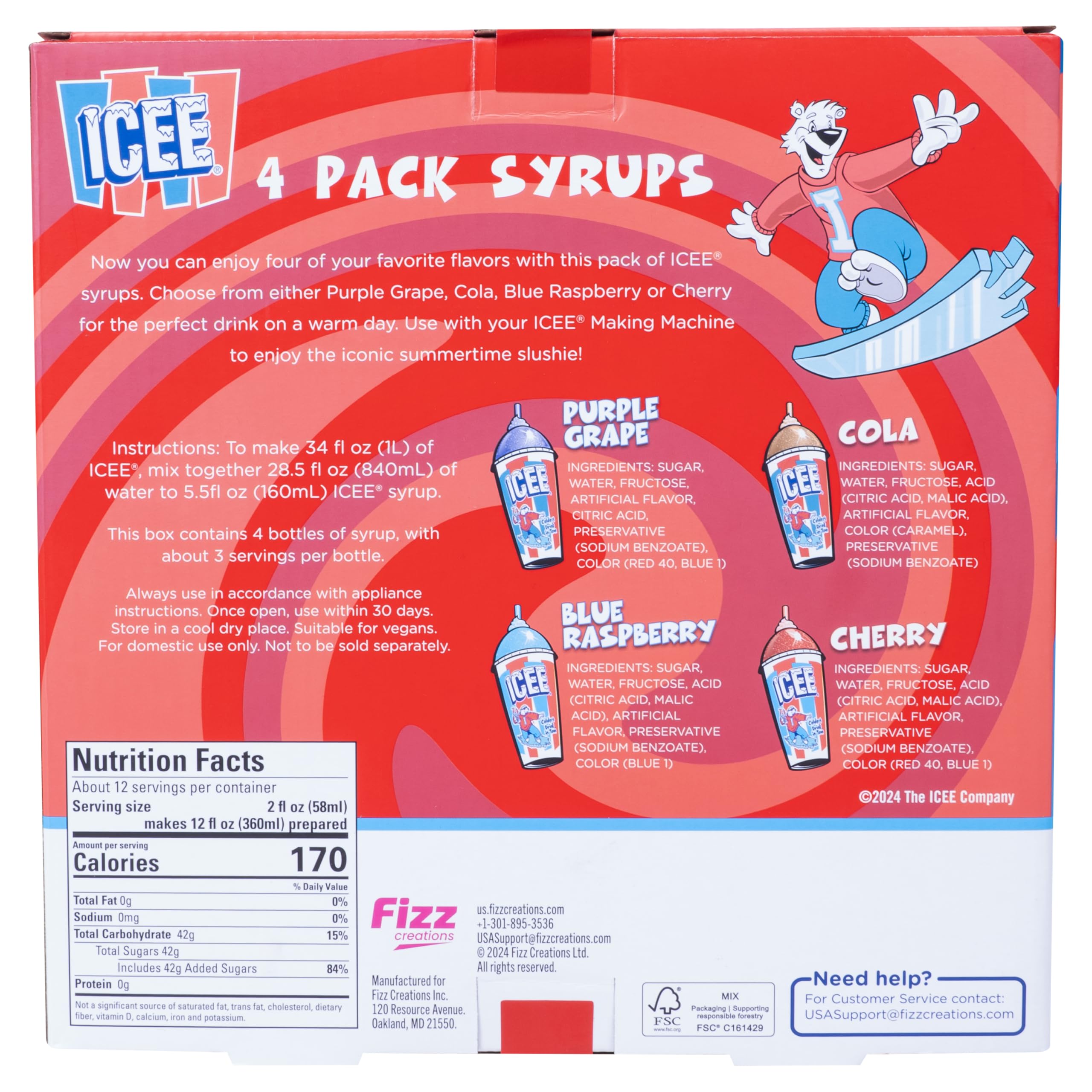 Fizz Creations sirope ICEE servido en cono de nieve raspada listo para disfrutar
