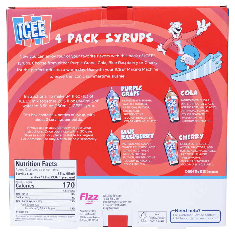 Fizz Creations sirope ICEE servido en cono de nieve raspada listo para disfrutar