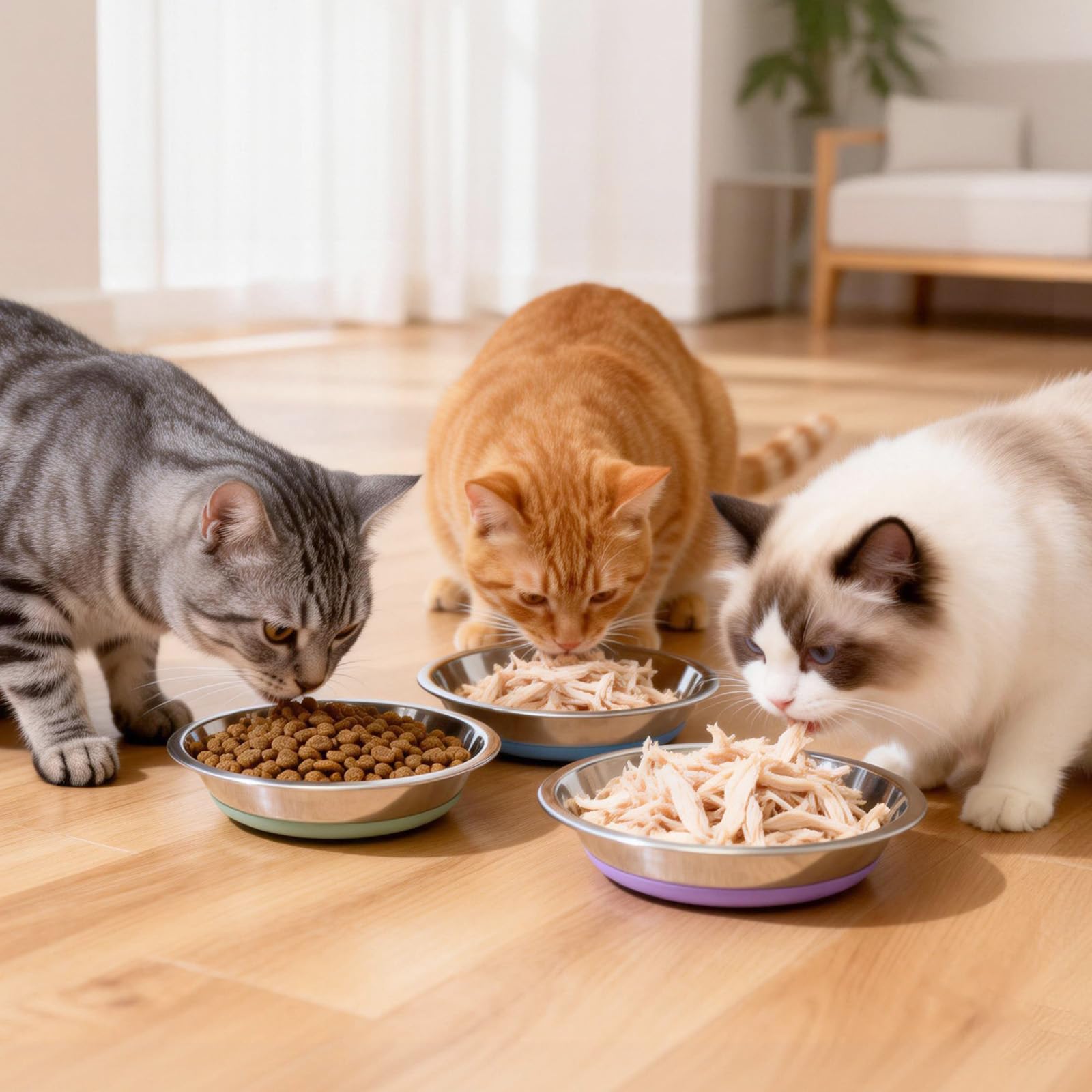 FlaggeZG cuenco en cocina con gato comiendo, estabilidad y limpieza