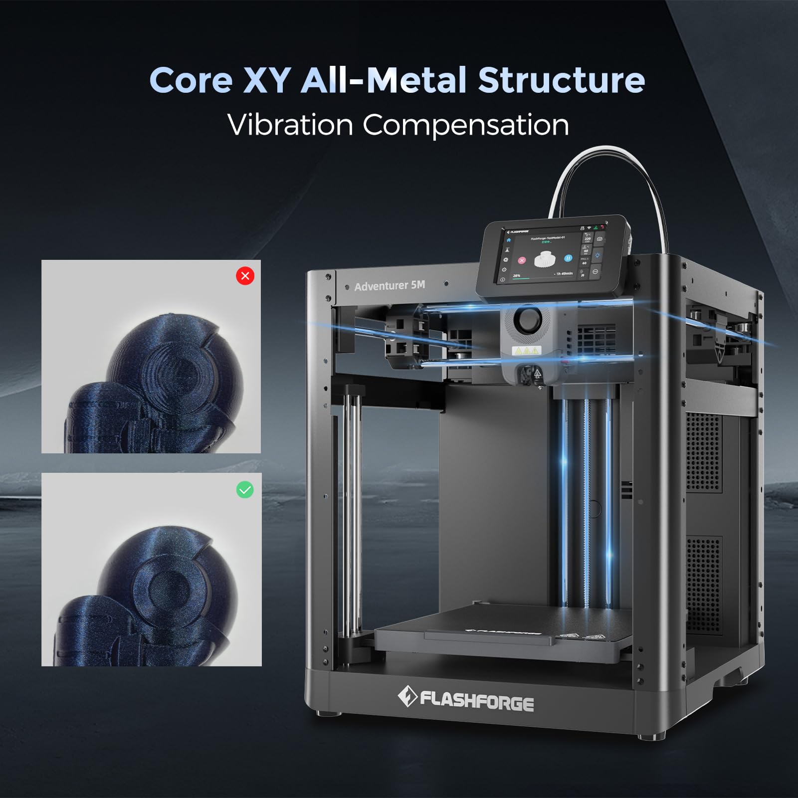 FLASHFORGE comparativa de escala con regla mostrando volumen de impresión 220×220×220