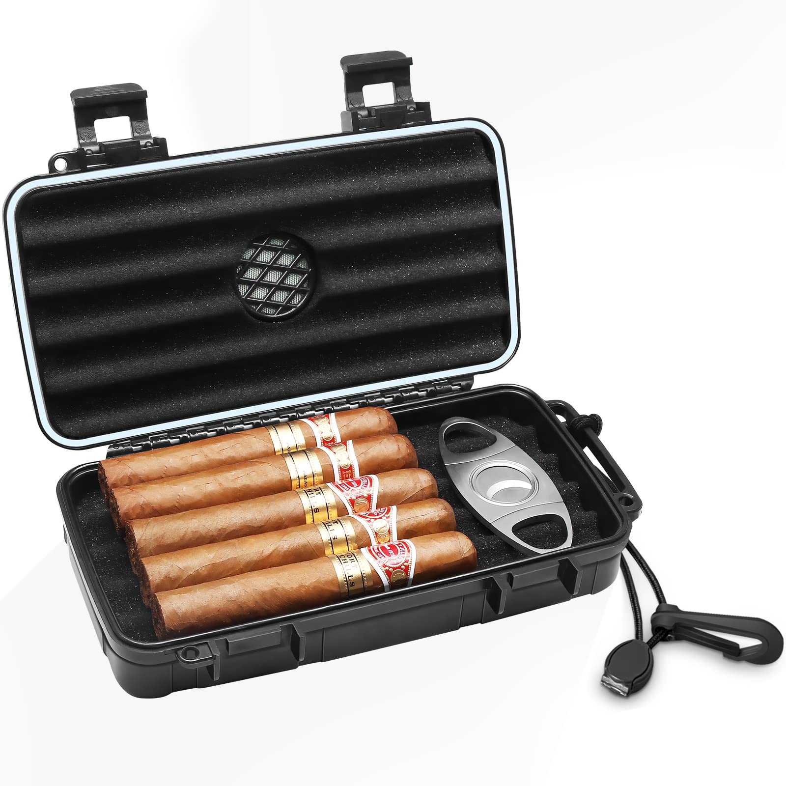 Flauno estuche humidor frontal mostrando cierre robusto y acabado resistente