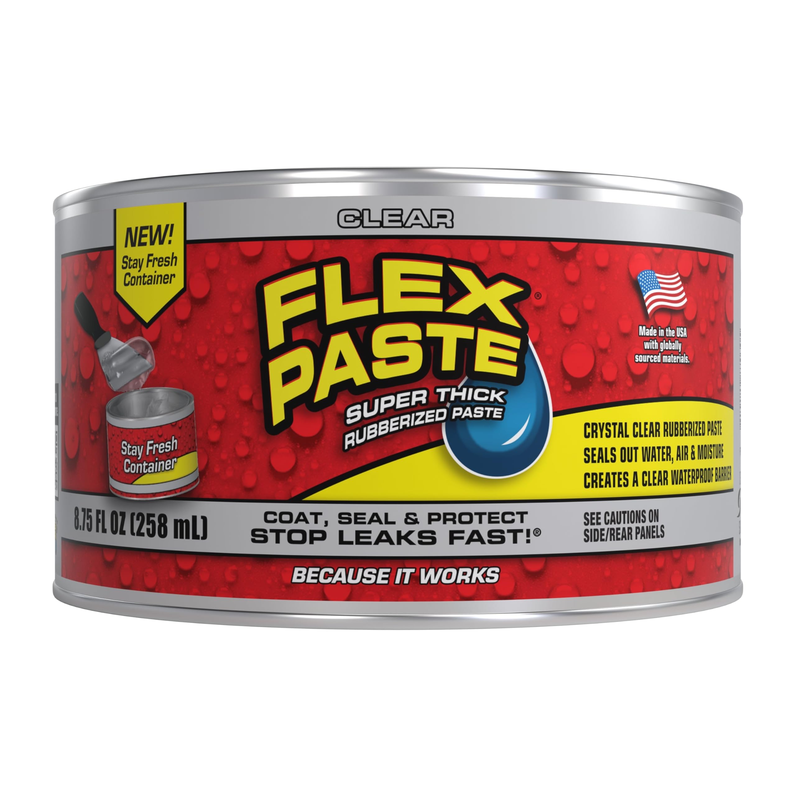 Flex Paste envase frontal transparente mostrando tamaño y fórmula selladora