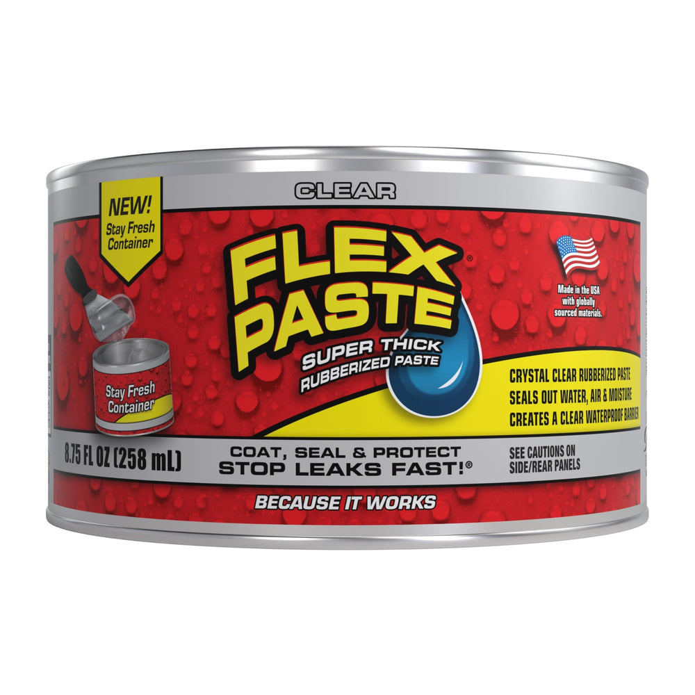 Flex Paste envase frontal transparente mostrando tamaño y fórmula selladora