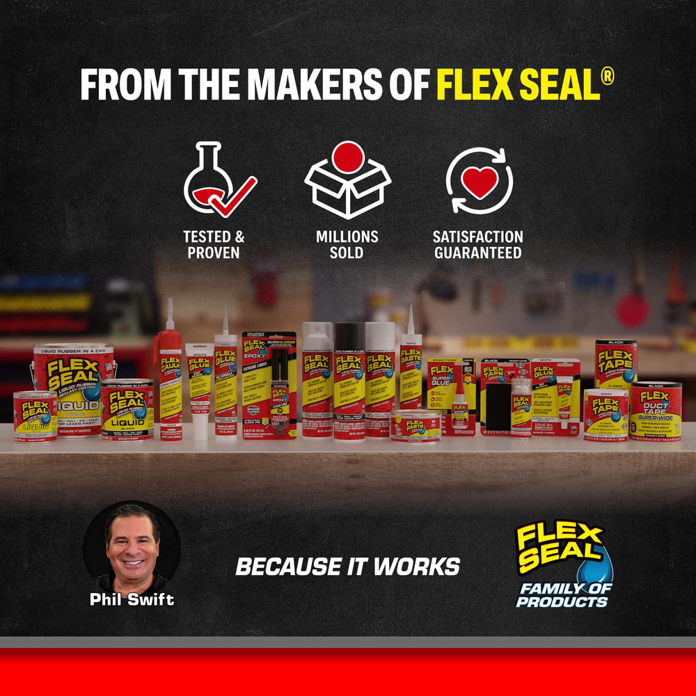 Flex Seal etiqueta con características y beneficios visibles