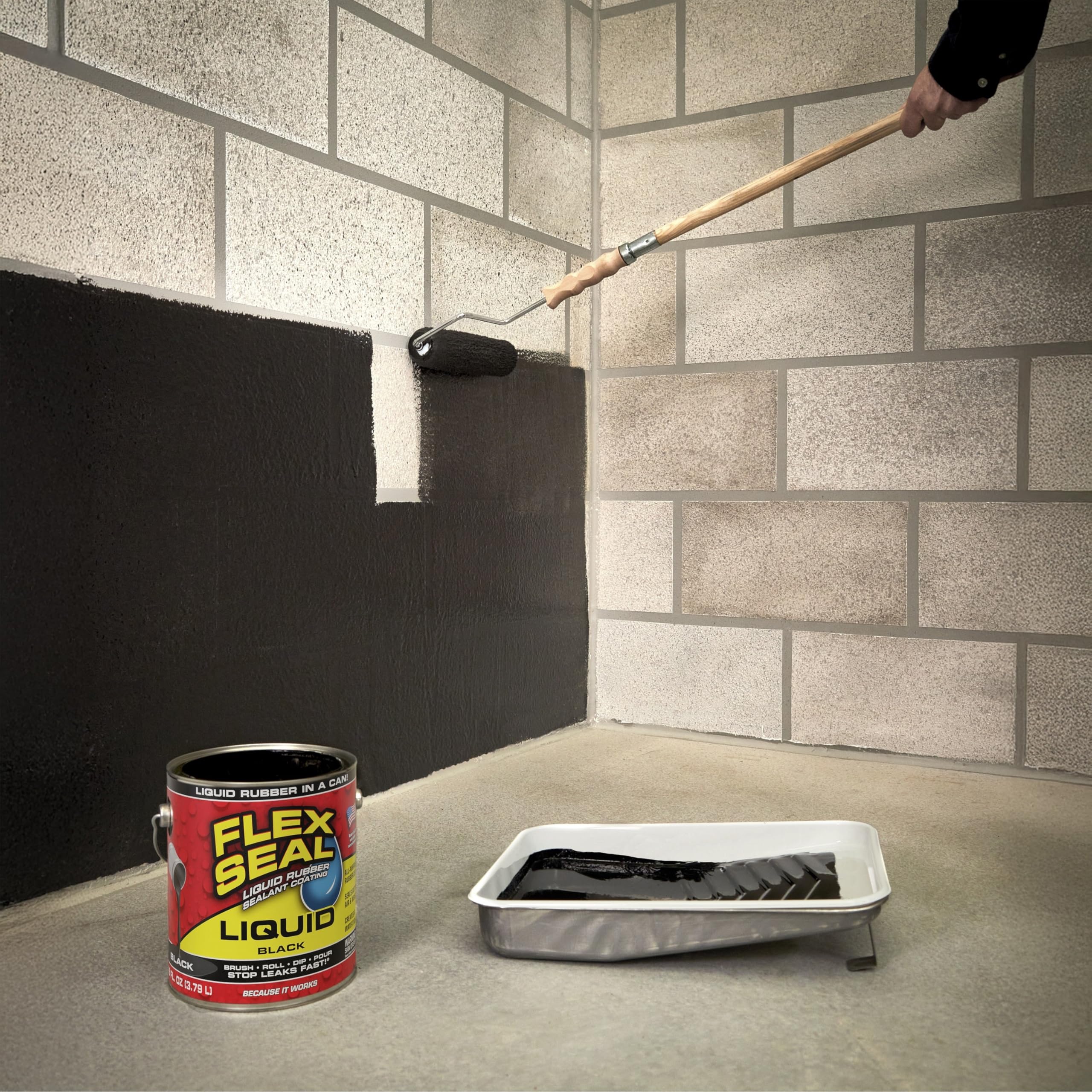 Flex Seal Liquid etiqueta con instrucciones y beneficios claros