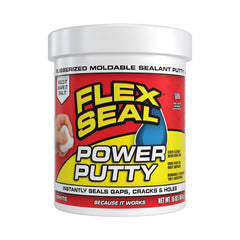 Flex Seal Power Putty envase frontal mostrando 16 oz y facilidad de aplicación