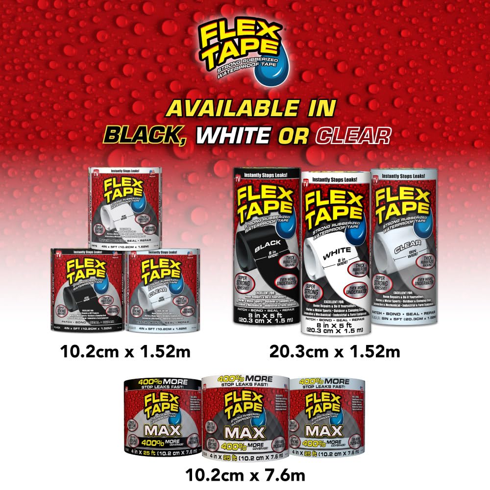Flex Tape etiqueta con características: waterproof, UV resistente y sin VOC