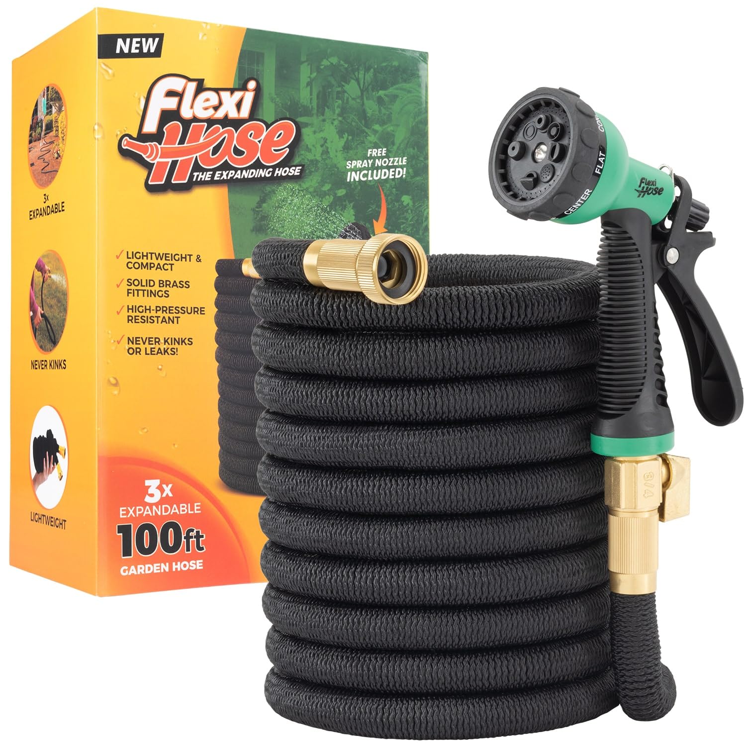 Flexi Hose vista frontal del empaque mostrando características y longitud
