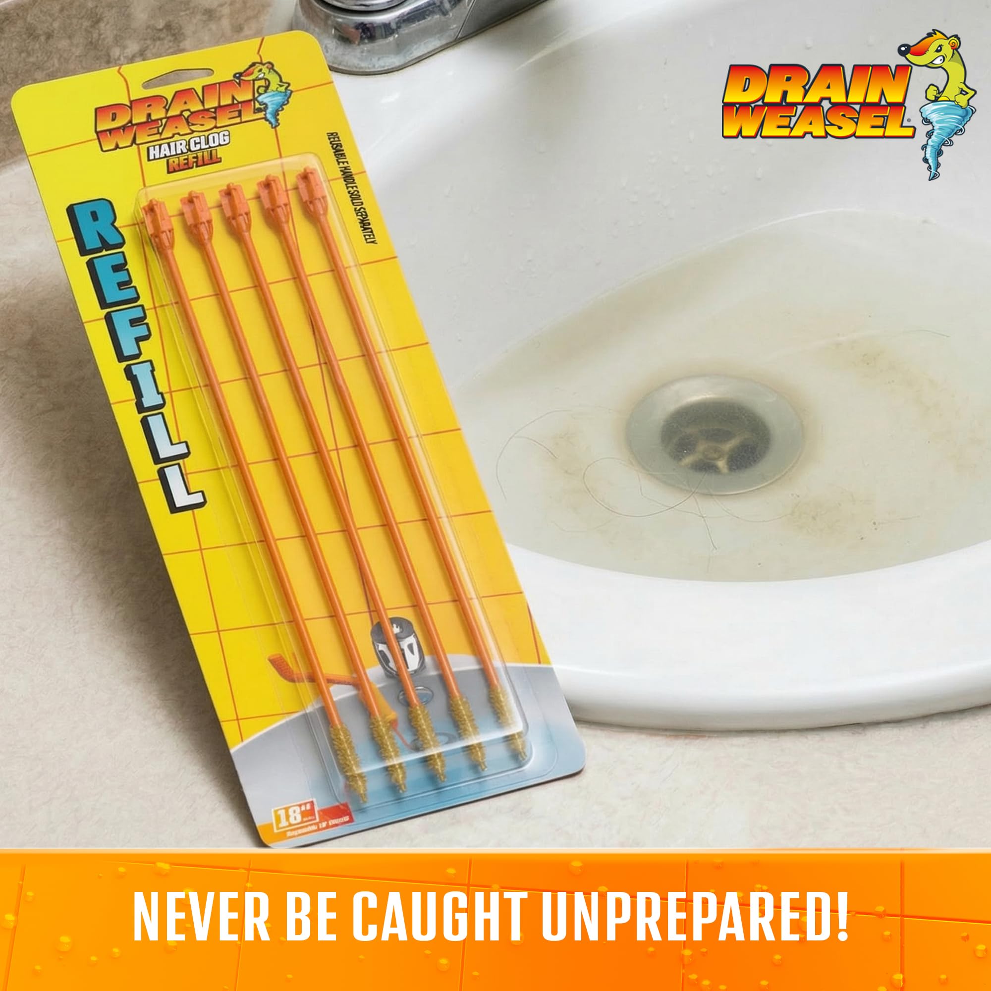 FlexiSnake varilla extendida junto a regla mostrando 18 pulgadas de alcance útil