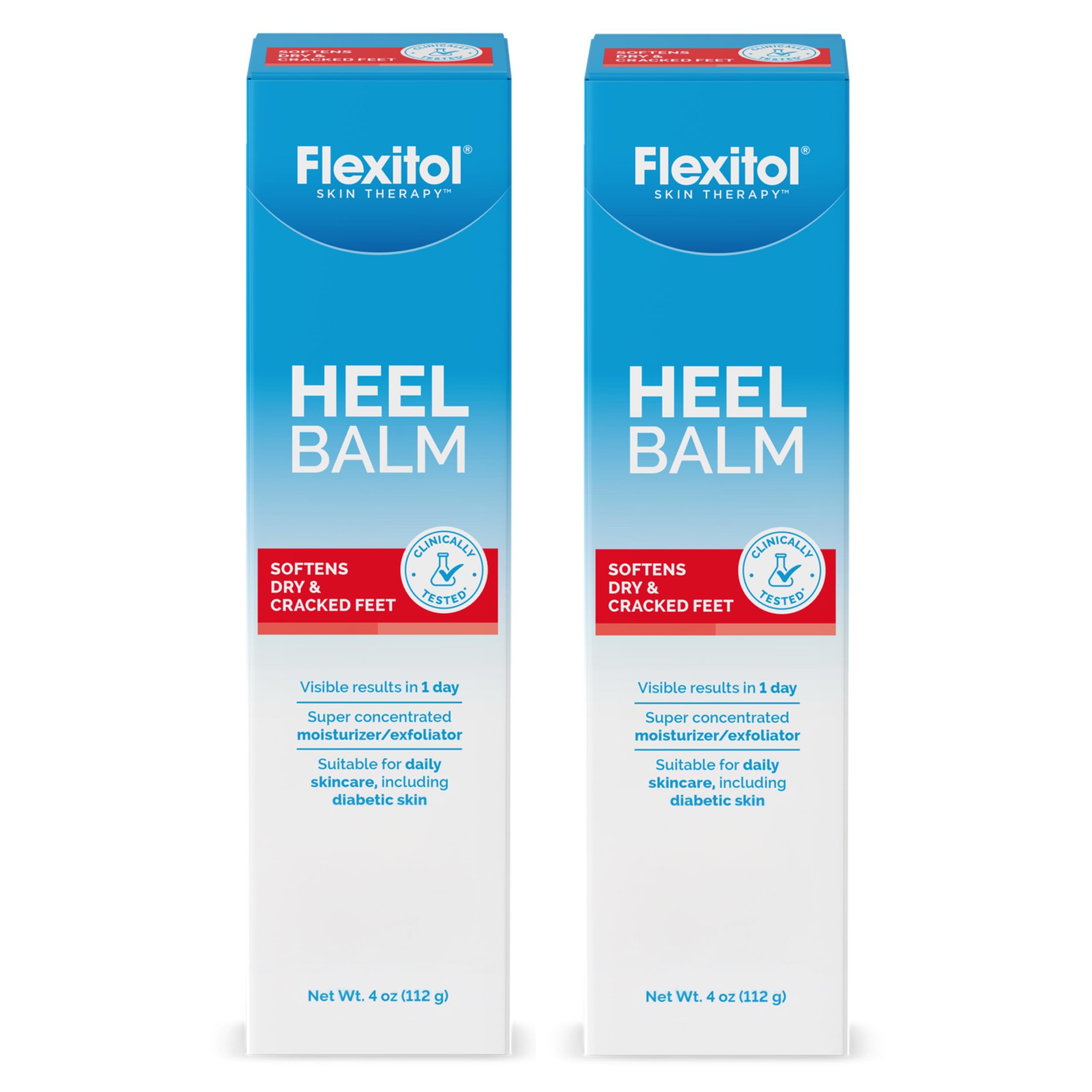 Flexitol frontal del tubo mostrando diseño y tamaño, beneficio hidratación intensa