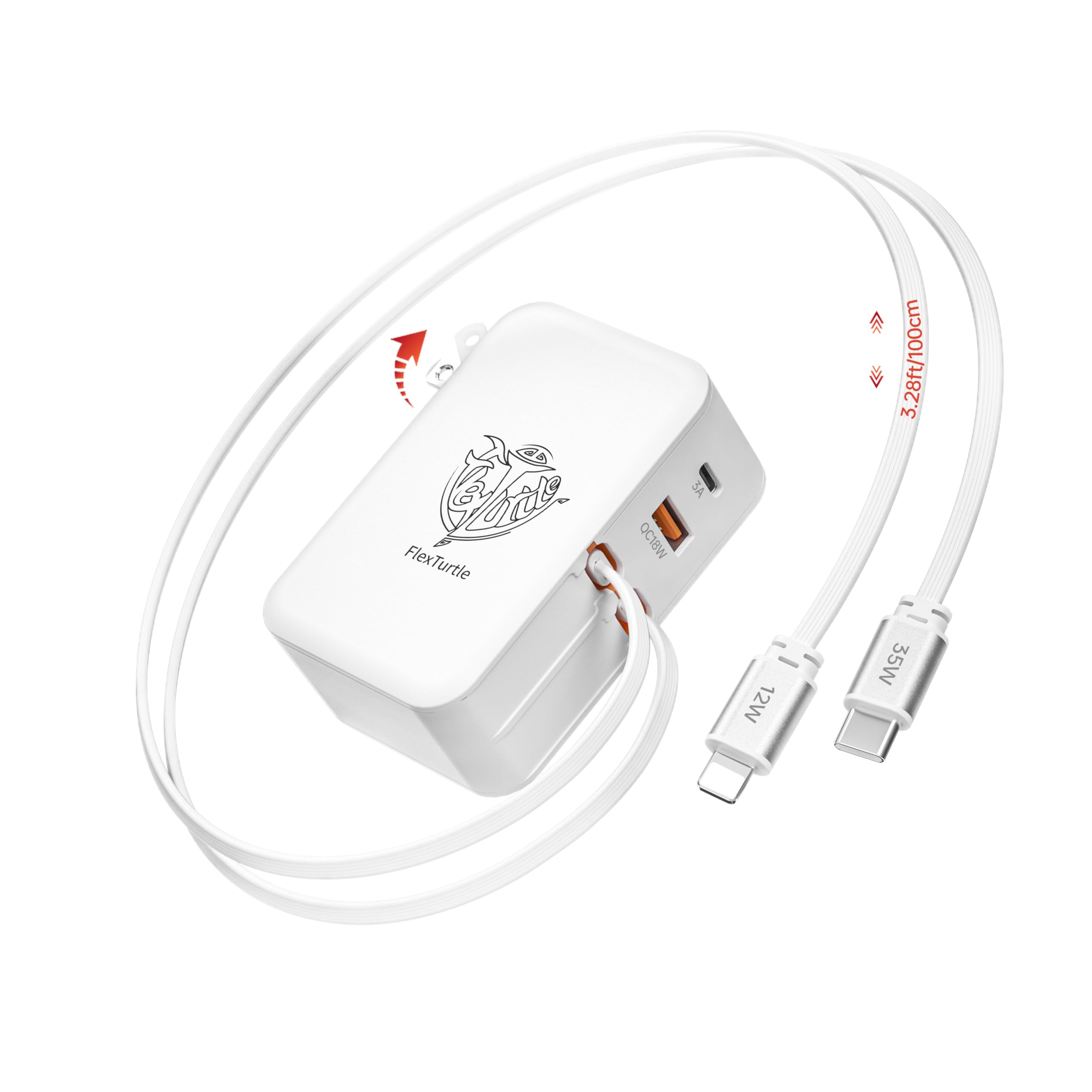 FlexTurtle con conector plegado ocupando poco espacio en pared
