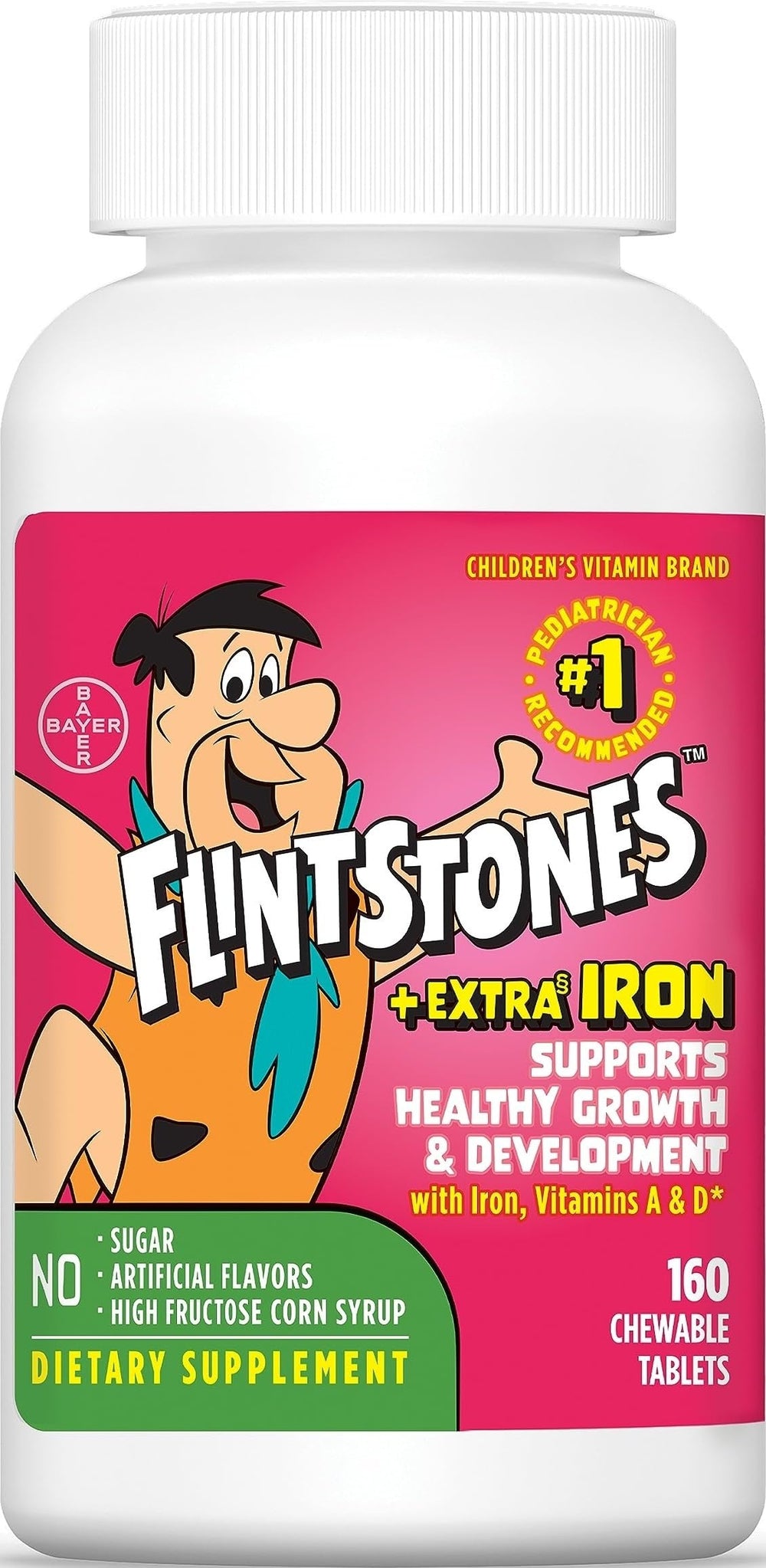 Flintstones frente del envase mostrando 160 tabletas y beneficios