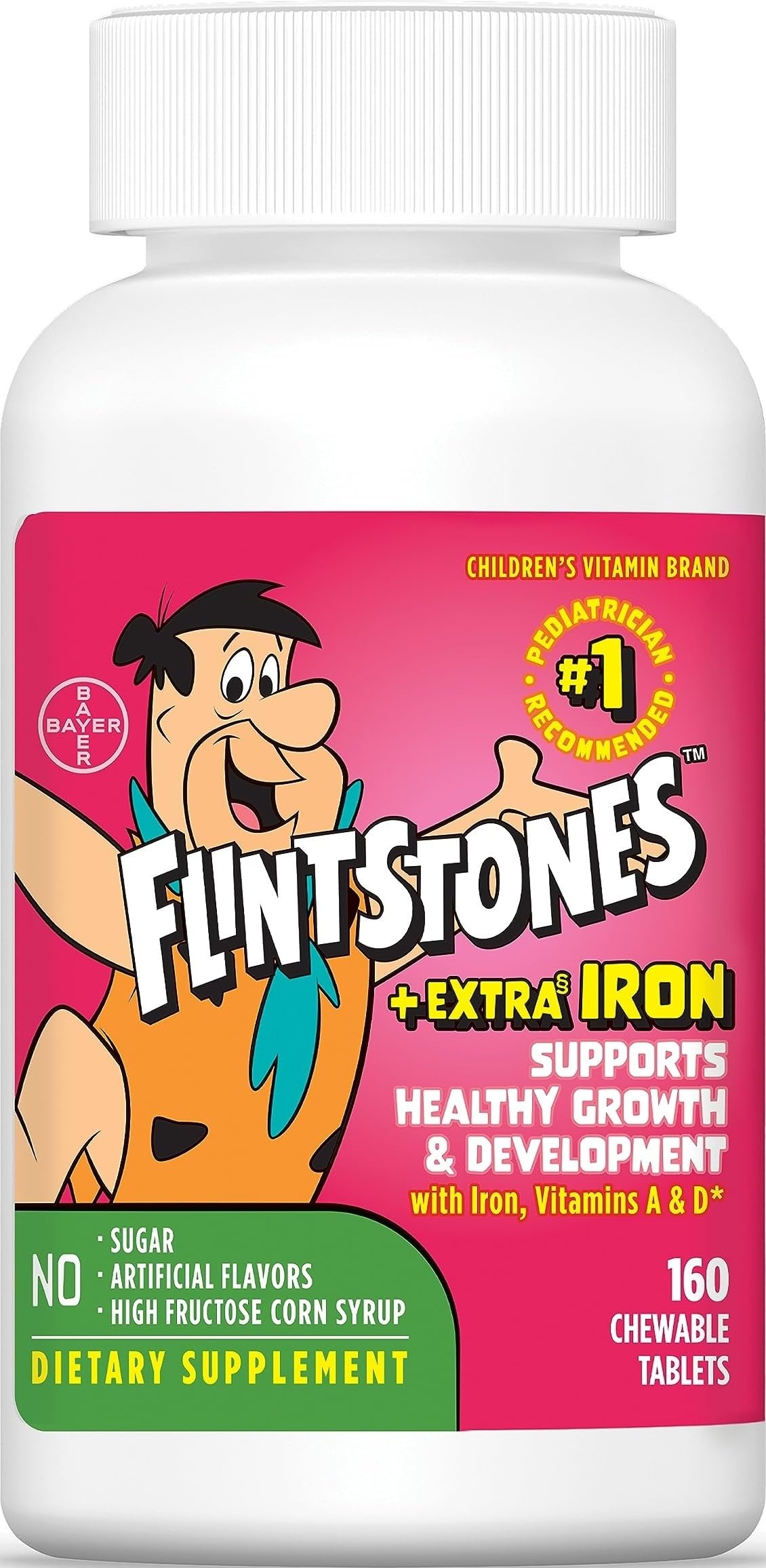 Flintstones frente del envase mostrando 160 tabletas y beneficios