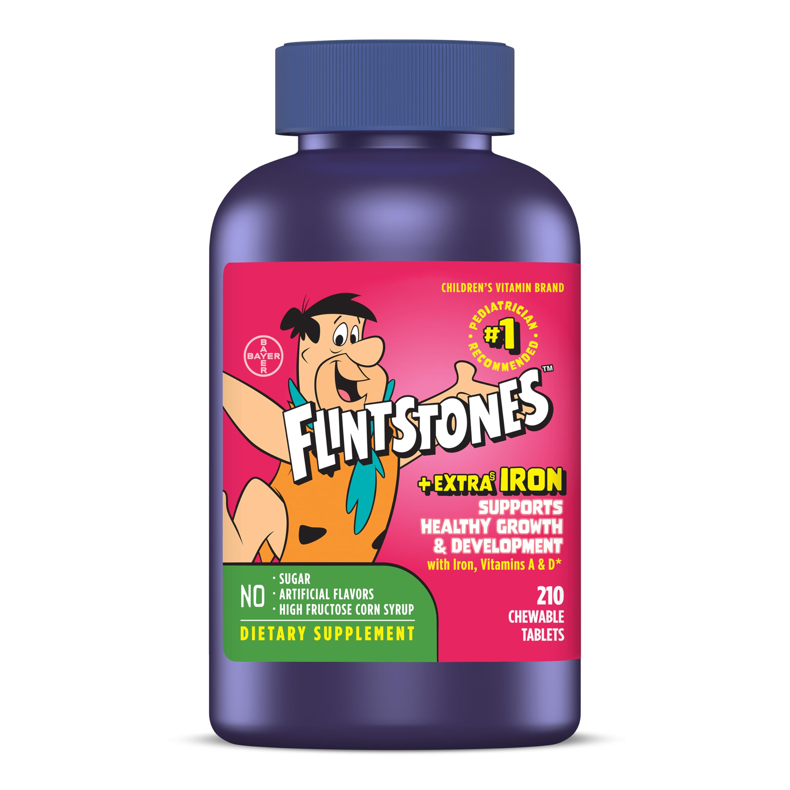 Flintstones front packaging showing 210 count and kid-friendly branding benefit convenience