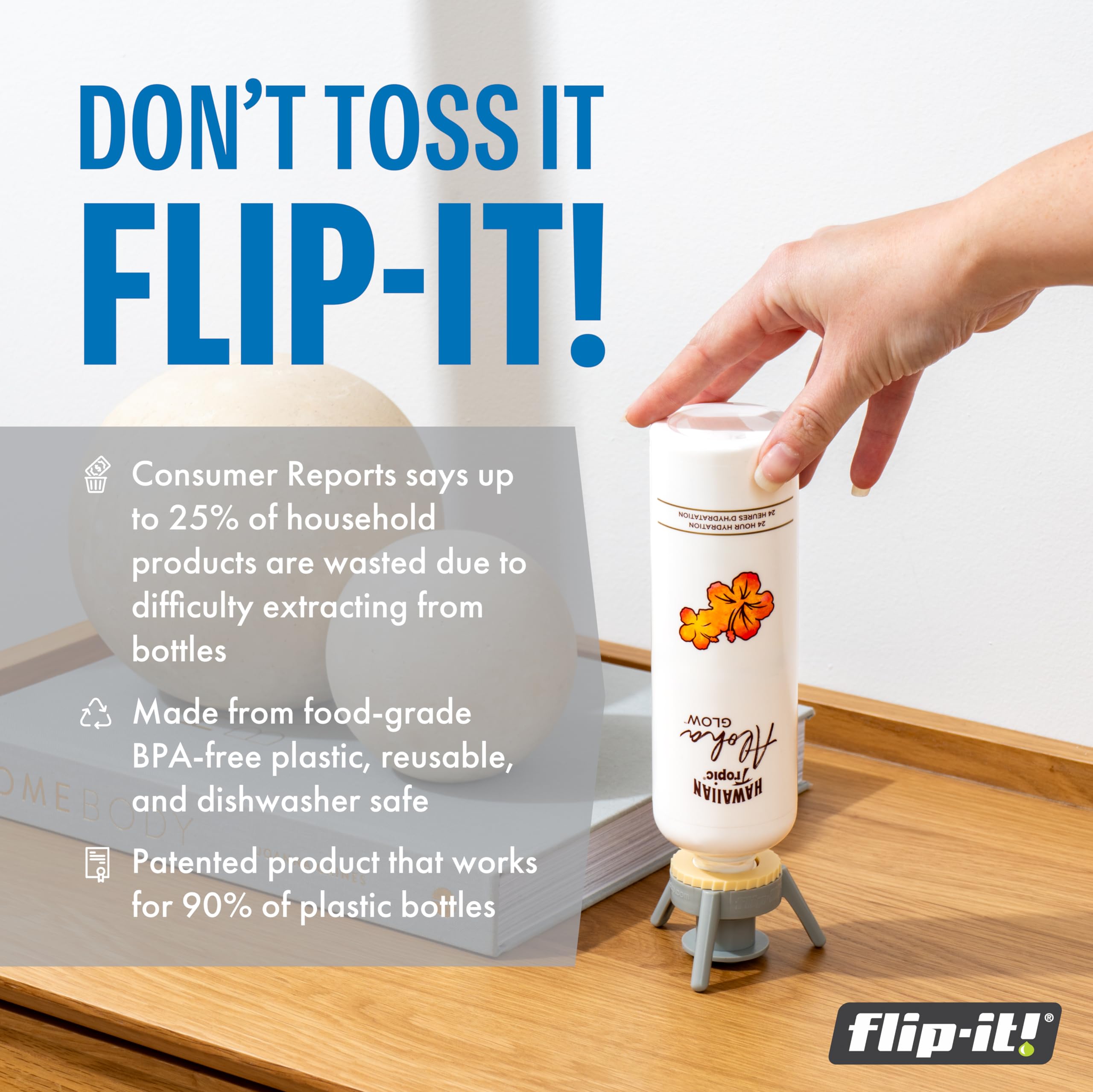 Flip-It! detalle de la válvula que evita goteos y facilita dispensado eficiente