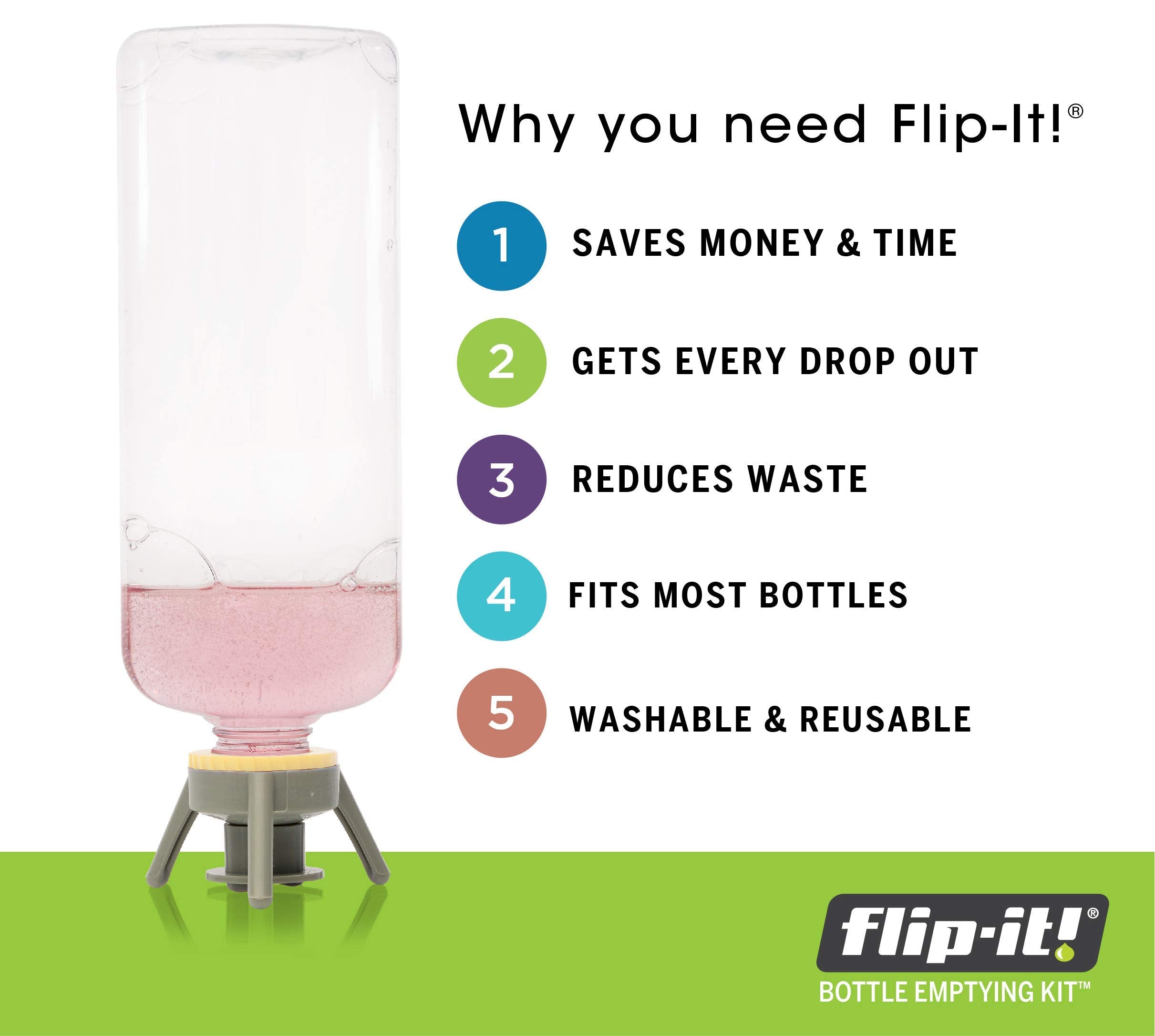 Flip-It! demostración en lavabo usando una botella invertida para fácil dosificado