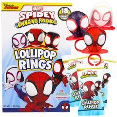 Flix Candy paletas anillo frente mostrando diseño Spidey para fiestas