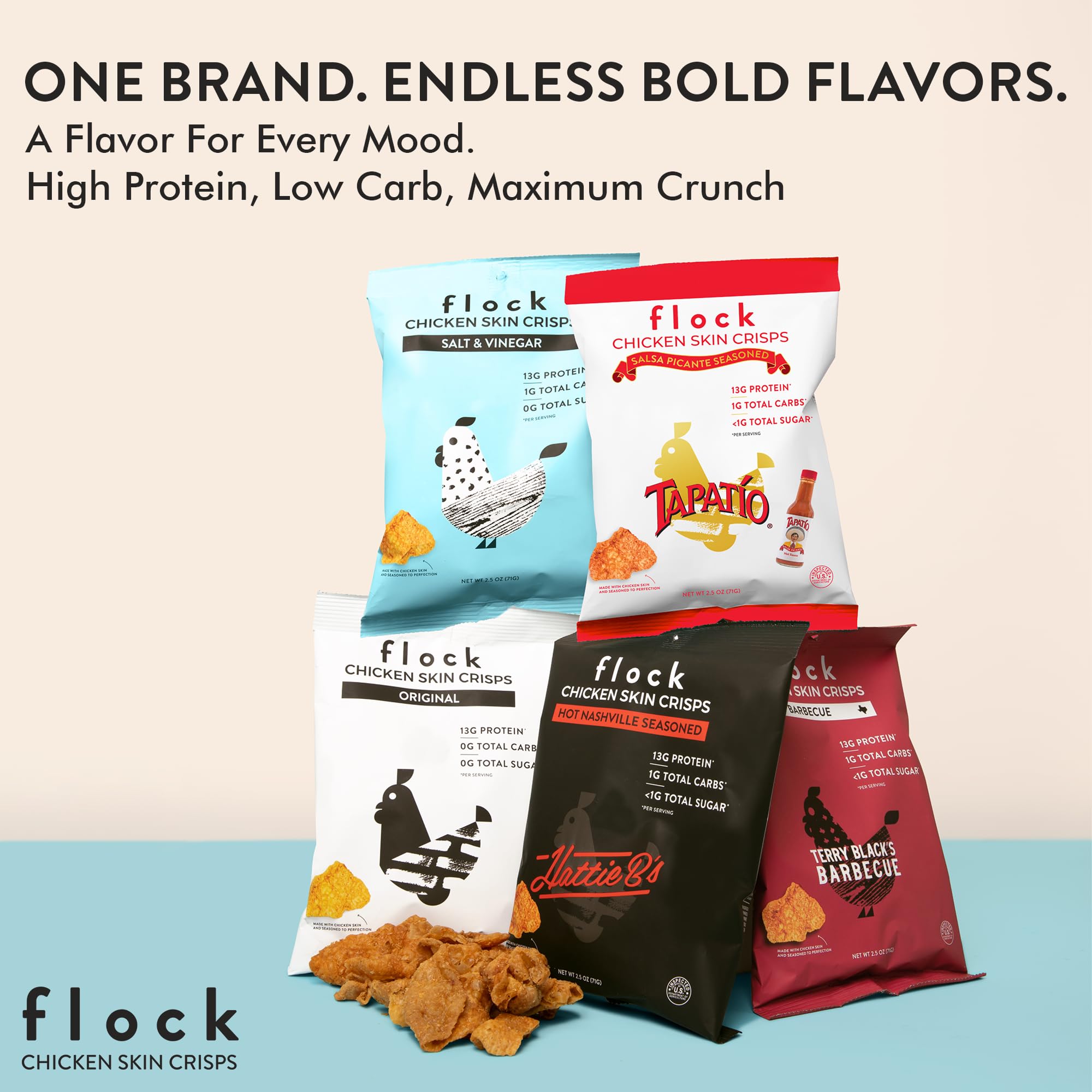 Escena de picoteo con Flock en mesa, ideal para reuniones y snacks saludables