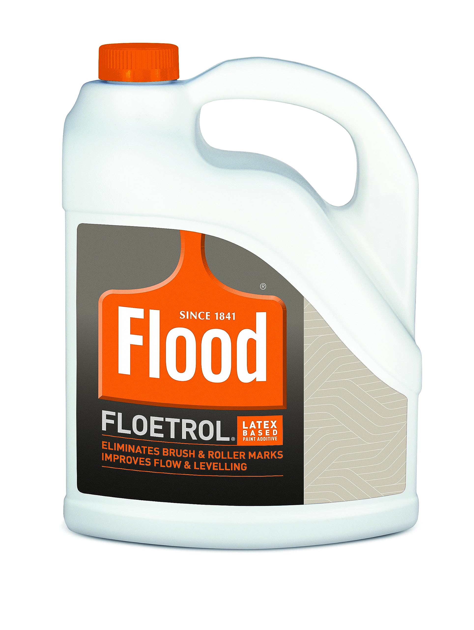 Flood Floetrol frente del envase mostrando etiqueta y capacidad galón, fácil identificación