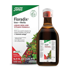 Floradix botella frontal mostrando el envase y beneficio de dosificación clara