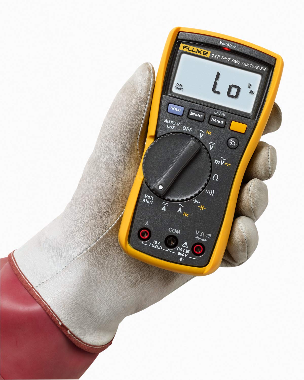 Fluke 117 pantalla retroiluminada mostrando lecturas claras en oscuridad
