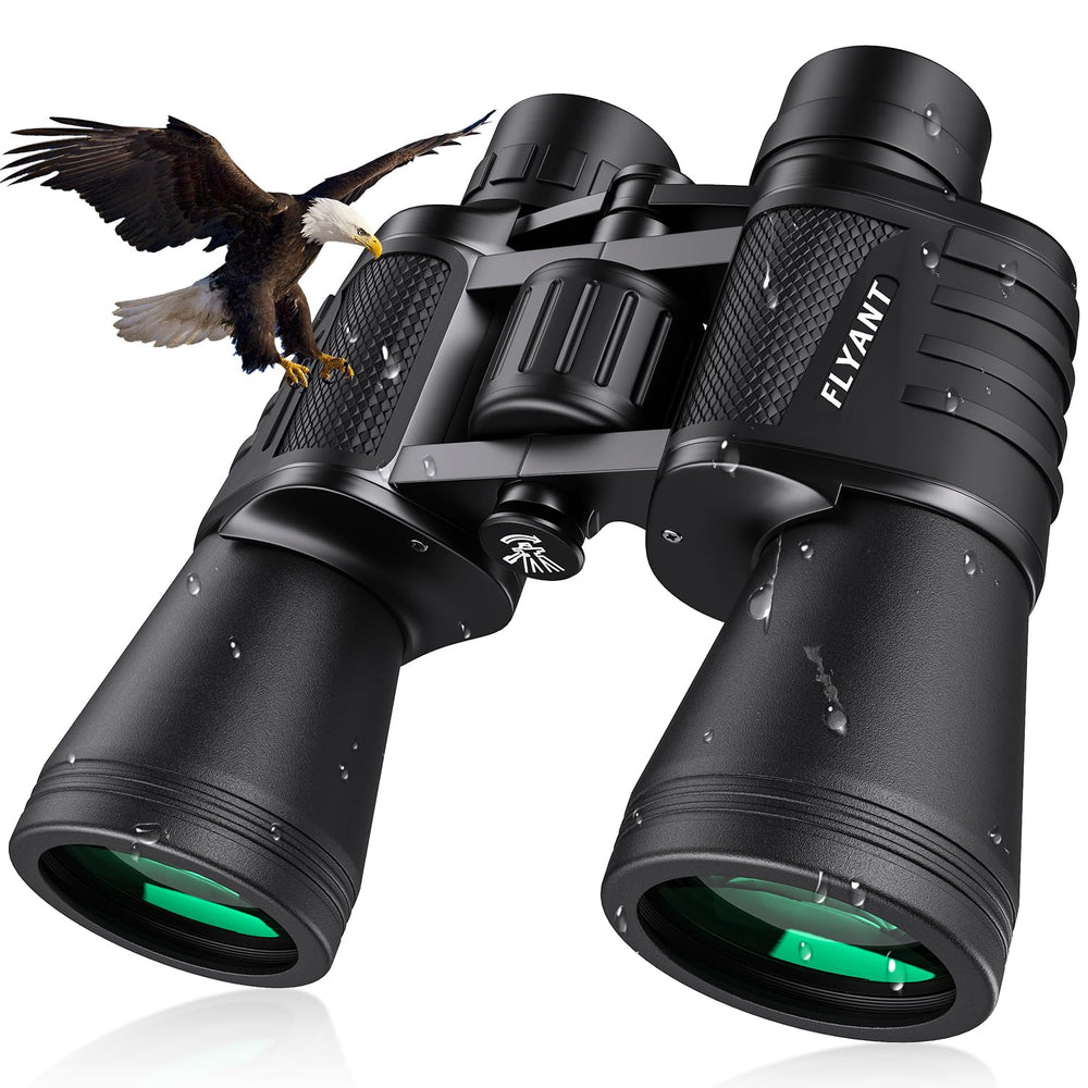 FLYANT vista frontal del binocular mostrando diseño robusto y beneficios ergonómicos