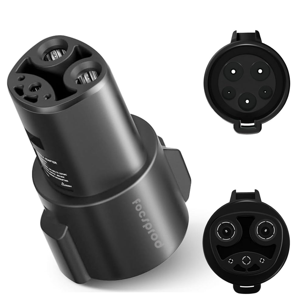 FOCSPROD adaptador conectado a Tesla mostrando vehículo recibiendo energía