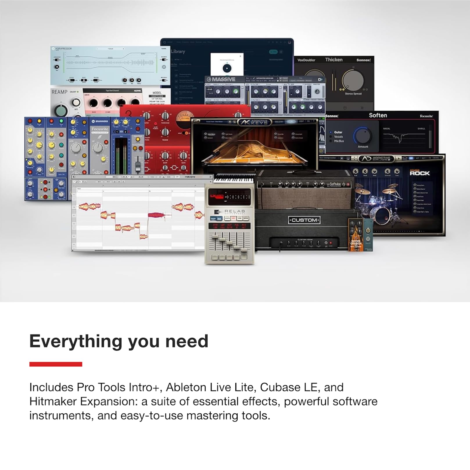 Focusrite Scarlett 2i2 junto a guitarra para escala, tamaño compacto y portátil