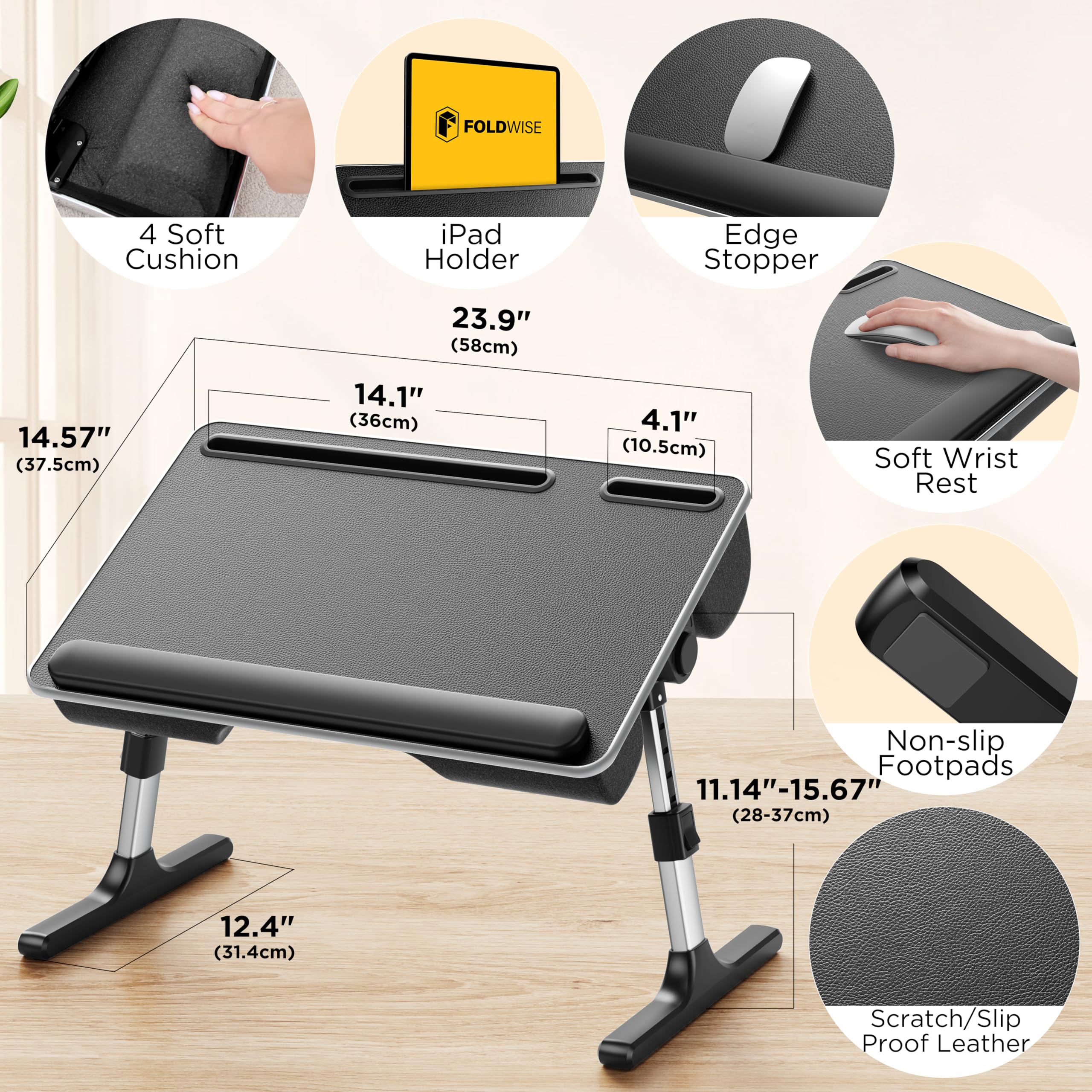 FoldWise detalle de superficie de cuero resistente y antideslizante