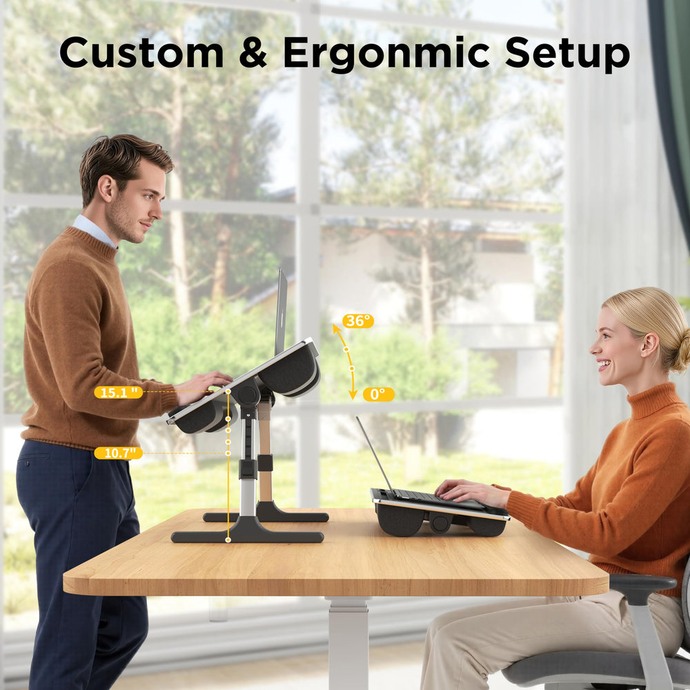 FoldWise mesa en uso con portátil sobre regazo para ergonomía