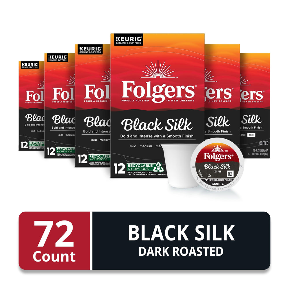 Folgers Black Silk cápsula en primer plano destacando sello y frescura