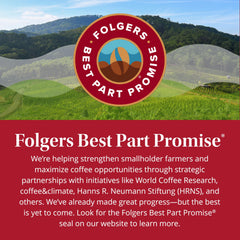 Folgers cápsula abierta con café molido visualizando calidad consistente