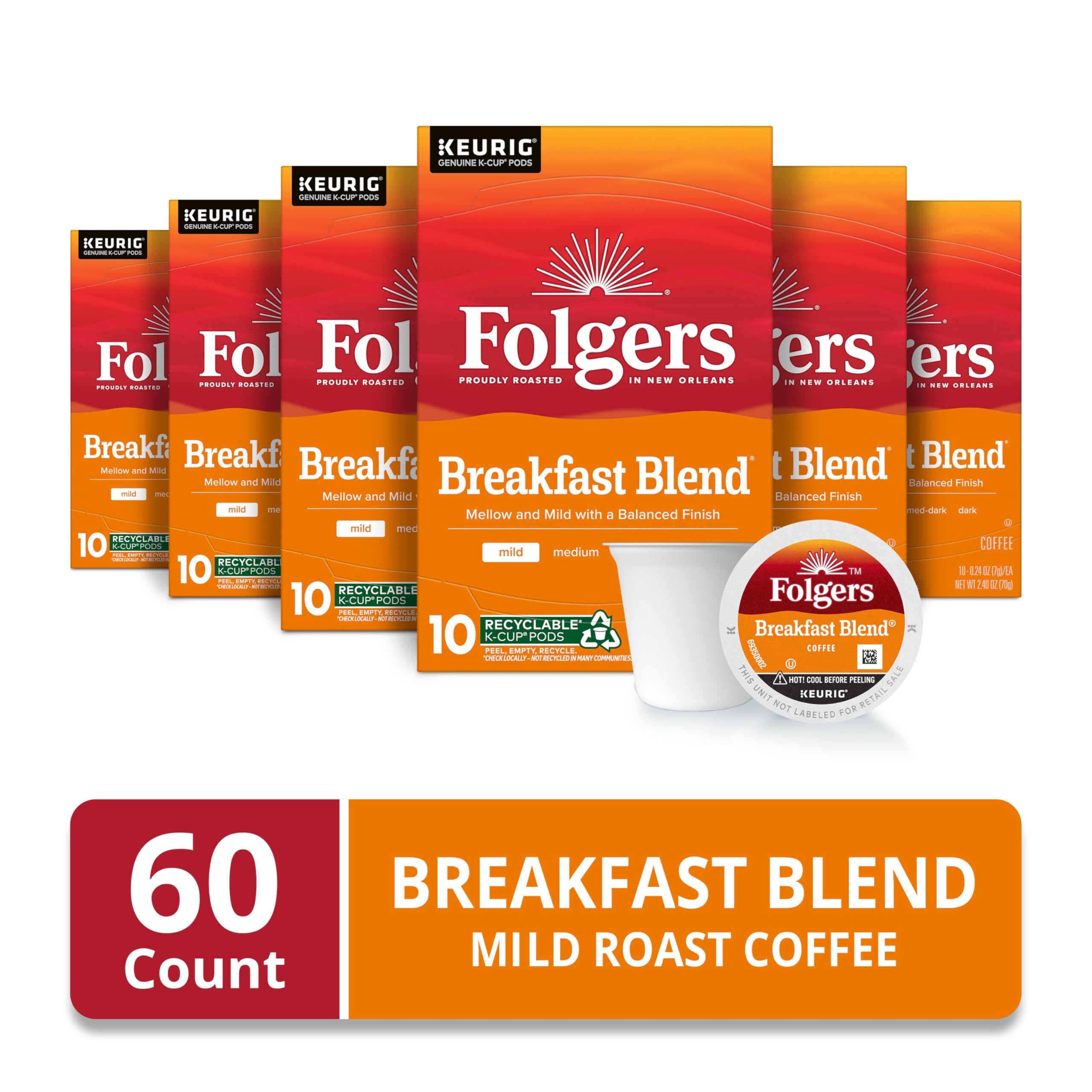 Folgers close-up de cápsula K-Cup mostrando calidad y sello