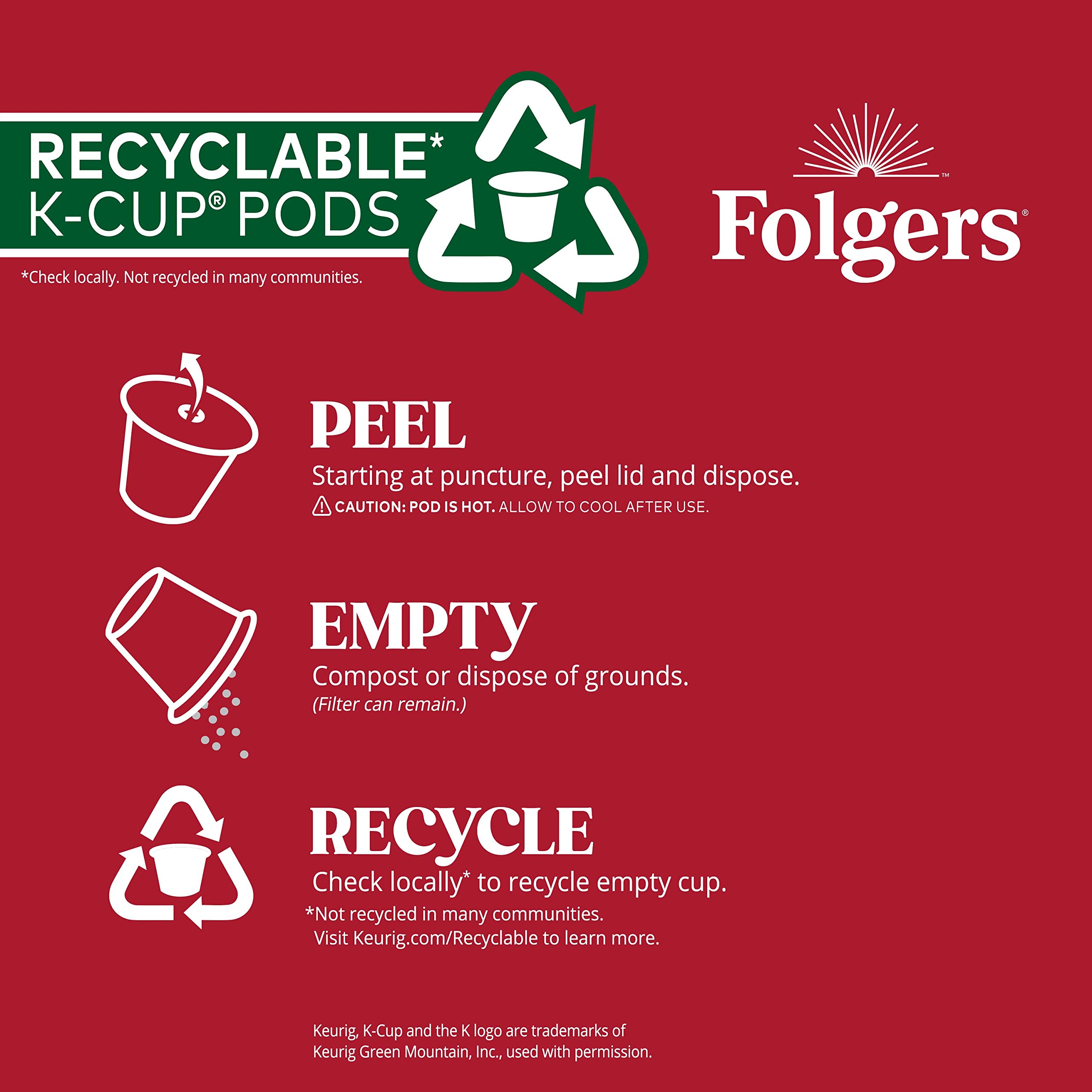 Folgers cápsulas en bandeja listas para máquina Keurig, conveniencia para preparar rápido