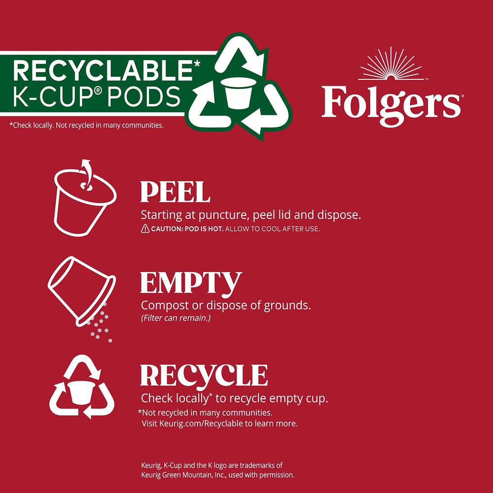 Folgers cápsulas en bandeja listas para máquina Keurig, conveniencia para preparar rápido
