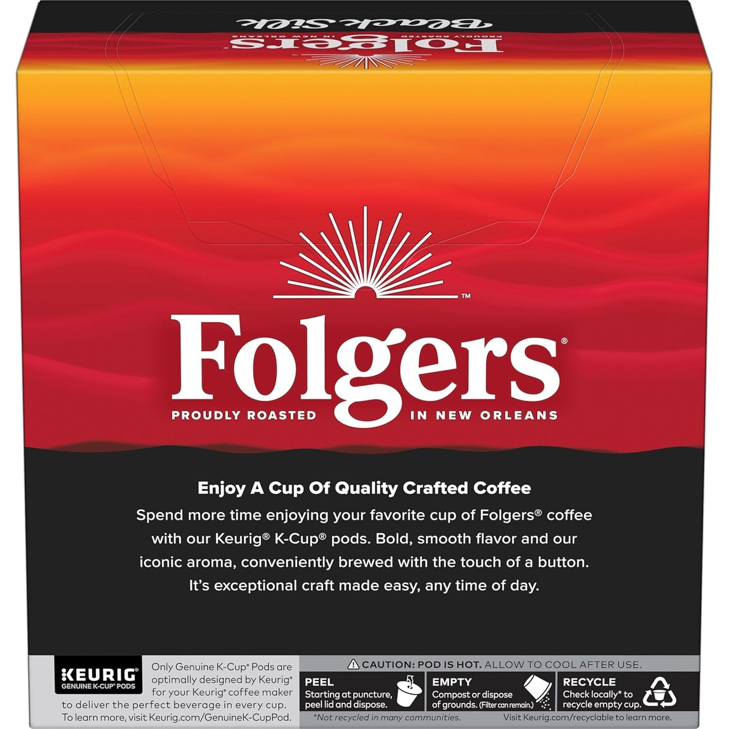 Folgers cápsula y mano para comparar tamaño y portabilidad