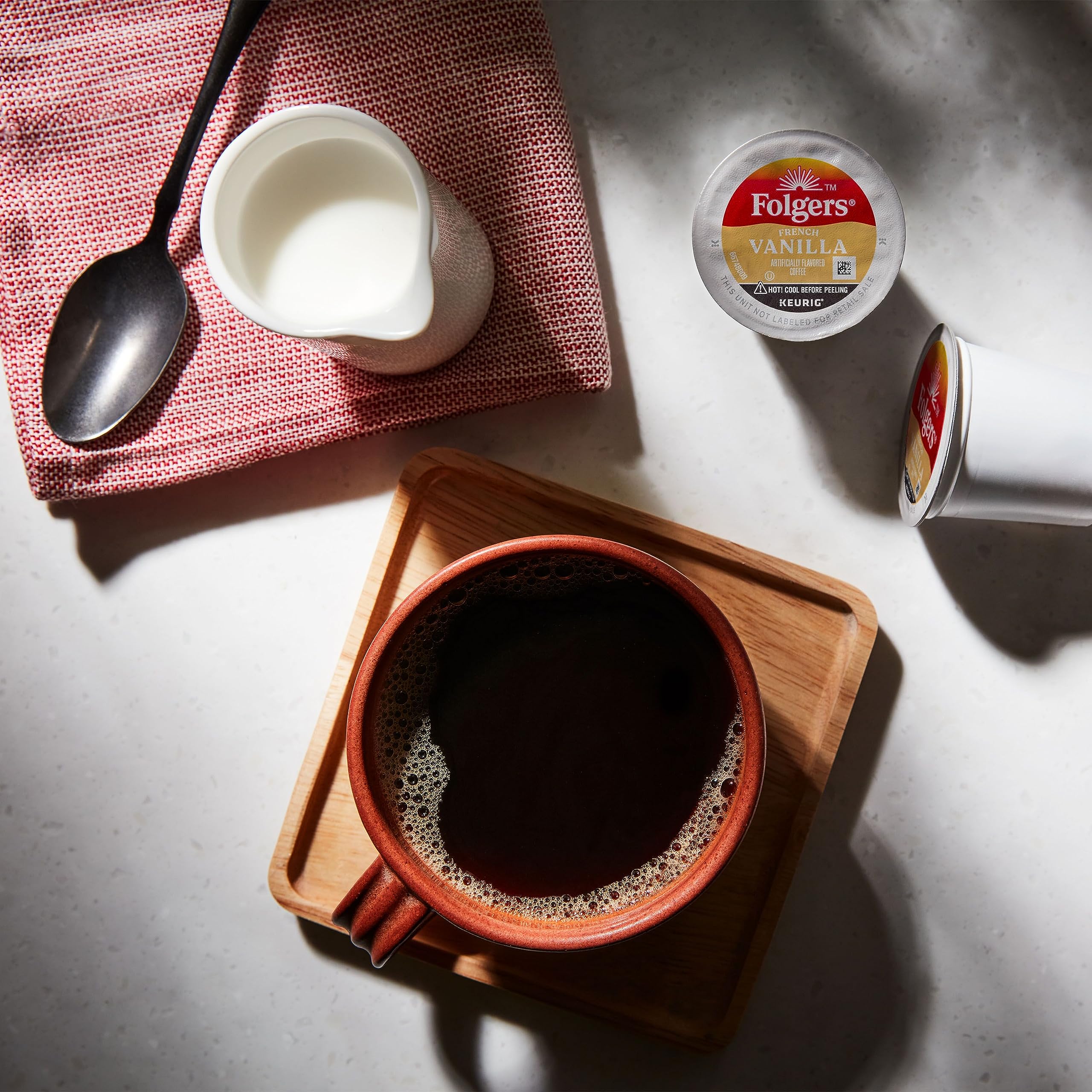 Folgers etiqueta con información y caja abierta, claridad sobre contenido y compatibilidad