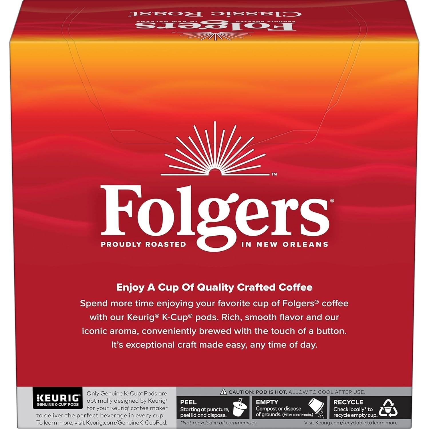 Folgers etiqueta y datos del producto destacando origen y garantía