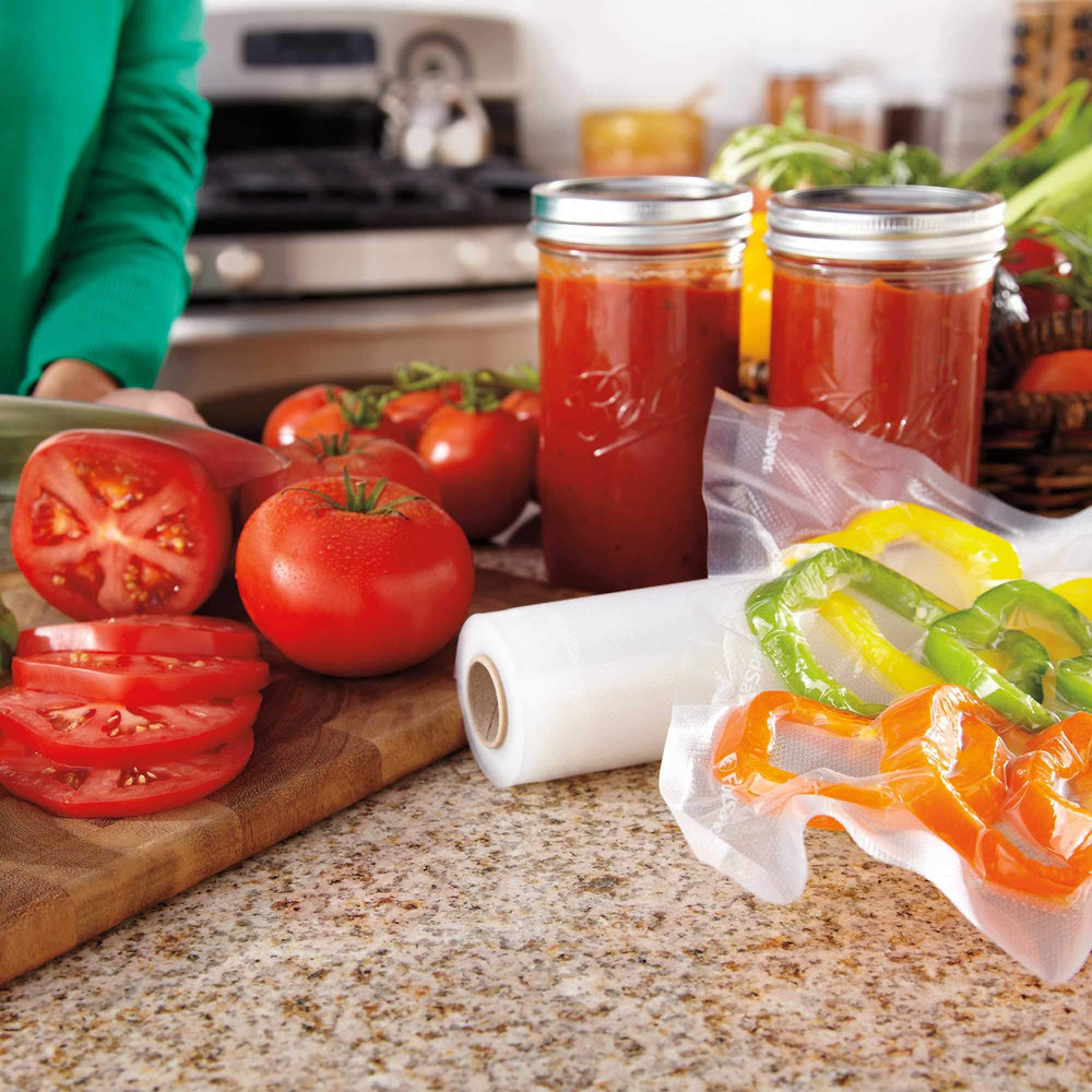 FoodSaver primer plano multicapa resistente y sin BPA protege alimentos