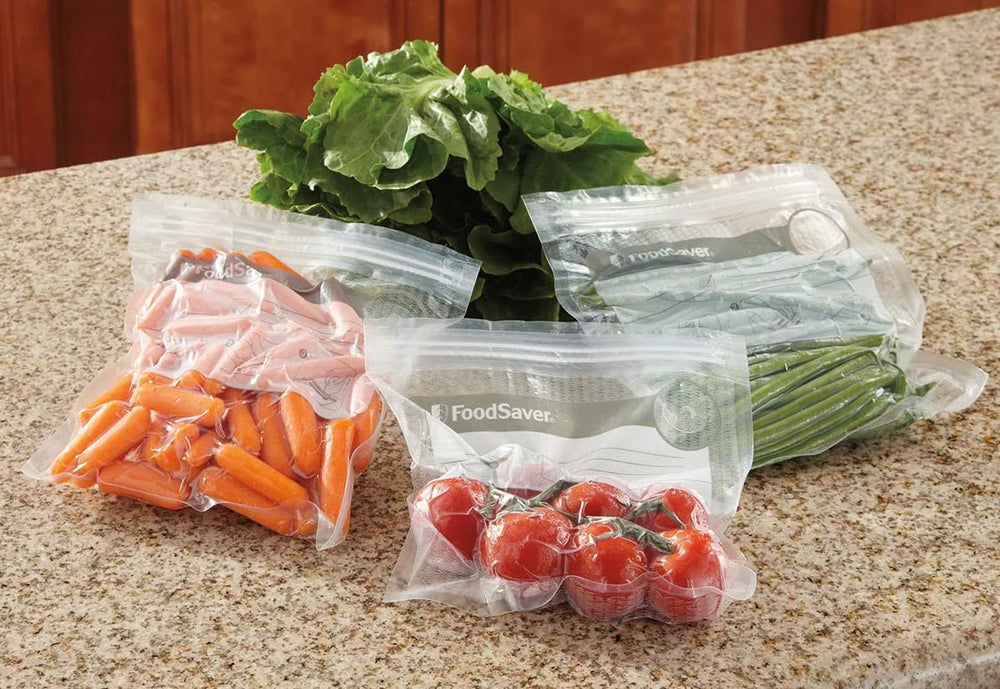FoodSaver corte de material multi capas que ilustra barrera contra aire y humedad