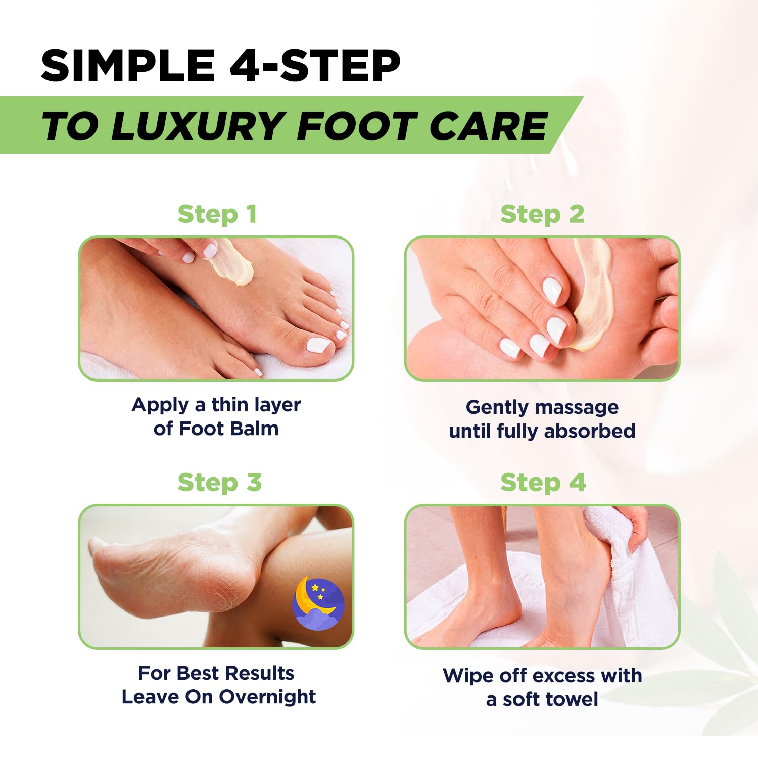 FOOT CURE etiqueta del producto en primer plano que destaca instrucciones claras